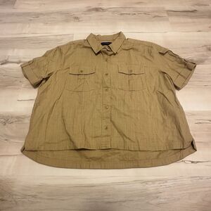 United By Blue L Tan Flax Cotton Utility Short Sleeve Button Up Shirt‎ New